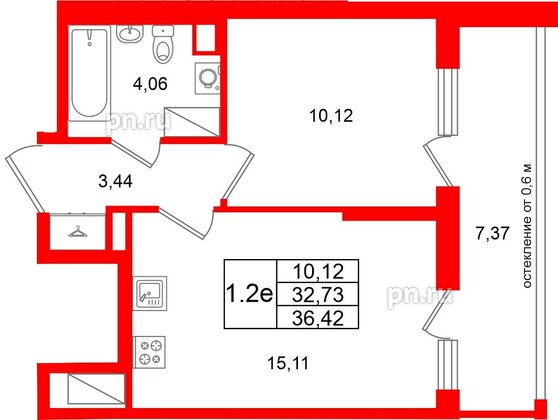 Квартира в ЖК «Город звёзд», 1 комнатная, 32.73 м², 21 этаж