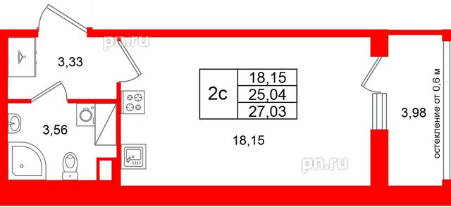 Квартира в ЖК «Город звёзд», студия, 25.04 м², 13 этаж