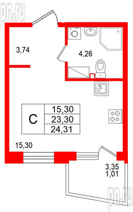 Квартира в ЖК «Респект», студия, 24.31 м², 3 этаж