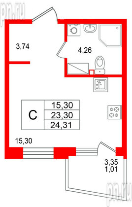 Квартира в ЖК «Респект», студия, 24.31 м², 4 этаж