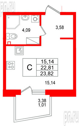 Квартира в ЖК «Респект», студия, 23.82 м², 11 этаж