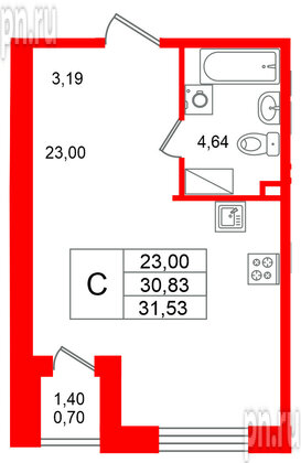 Квартира в ЖК «Респект», студия, 31.53 м², 11 этаж