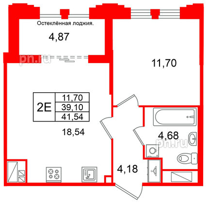 Квартира в ЖК Кристалл Холл, 1 комнатная, 39.1 м², 5 этаж