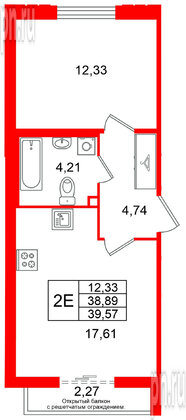 Квартира в ЖК Кристалл Холл, 1 комнатная, 38.89 м², 3 этаж