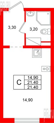 Квартира в ЖК «Ручьи–2», студия, 21.4 м², 10 этаж
