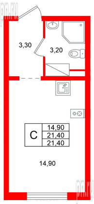Квартира в ЖК «Ручьи–2», студия, 21.4 м², 9 этаж