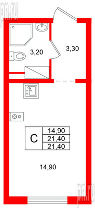 Квартира в ЖК «Ручьи–2», студия, 21.4 м², 12 этаж