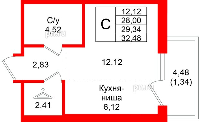 Квартира в ЖК «Северный ветер», студия, 32.48 м², 4 этаж