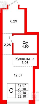 Квартира в ЖК «Северный ветер», студия, 29.1 м², 11 этаж