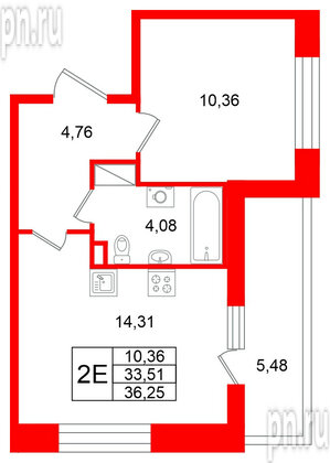 Квартира в ЖК «Титул в Московском», 1 комнатная, 33.51 м², 10 этаж