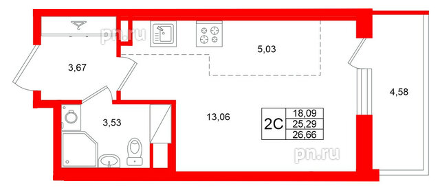 Квартира в ЖК Титул в Московском, студия, 25.29 м², 12 этаж