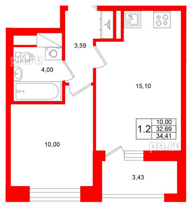 Квартира в ЖК Титул в Московском, 1 комнатная, 32.69 м², 12 этаж