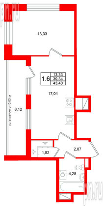 Квартира в ЖК Титул в Московском, 1 комнатная, 39.34 м², 8 этаж