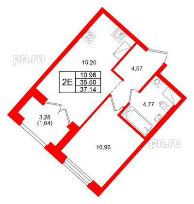 Квартира в ЖК Речной квартал, 1 комнатная, 37.14 м², 3 этаж