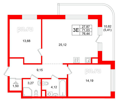 Квартира в ЖК Энфилд, 2 комнатная, 76.44 м², 2 этаж