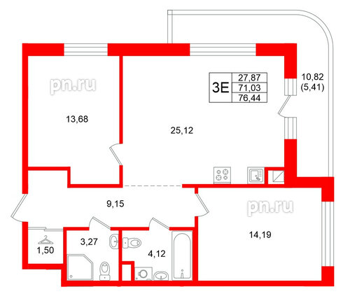 Квартира в ЖК Энфилд, 2 комнатная, 76.44 м², 5 этаж