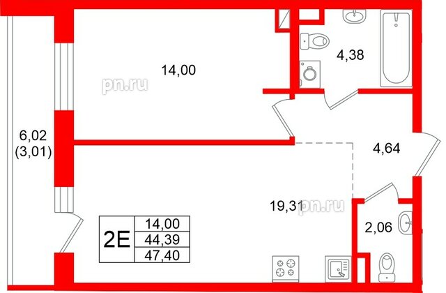 Квартира в ЖК «Энфилд», 1 комнатная, 47.4 м², 10 этаж