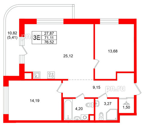Квартира в ЖК Энфилд, 2 комнатная, 76.52 м², 2 этаж