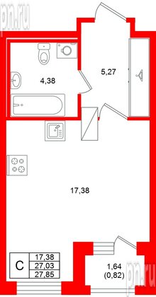 Квартира в ЖК «Аквилон Солар», студия, 27.85 м², 8 этаж