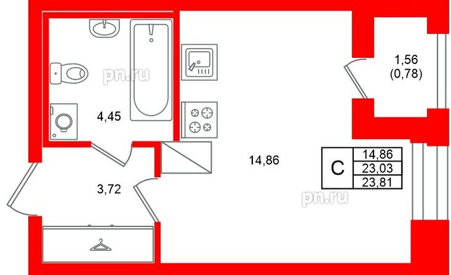 Квартира в ЖК «Аквилон Солар», студия, 23.81 м², 8 этаж