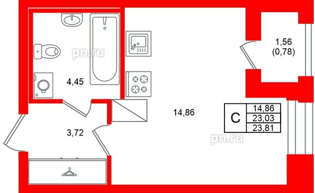 Квартира в ЖК «Аквилон Солар», студия, 23.81 м², 10 этаж