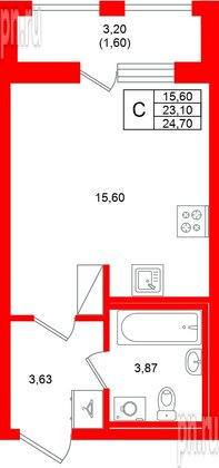 Квартира в ЖК «Аквилон Солар», студия, 24.7 м², 8 этаж
