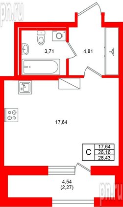 Квартира в ЖК «Аквилон Солар», студия, 28.43 м², 9 этаж