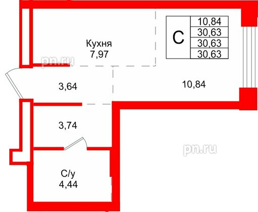 Квартира в ЖК «Северный ветер», студия, 30.63 м², 10 этаж