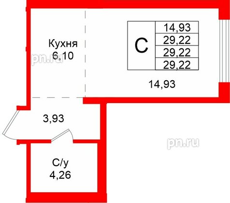 Квартира в ЖК «Северный ветер», студия, 29.19 м², 6 этаж