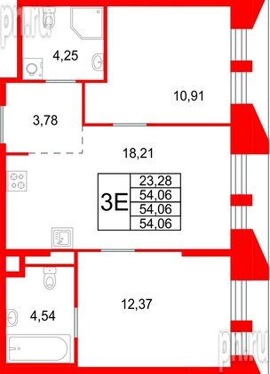 Квартира в ЖК «Галерная Гавань», 2 комнатная, 54.06 м², 2 этаж