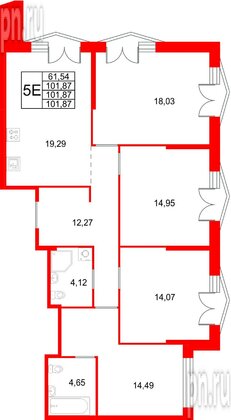 Квартира в ЖК «Галерная Гавань», 4 комнатная, 101.87 м², 3 этаж