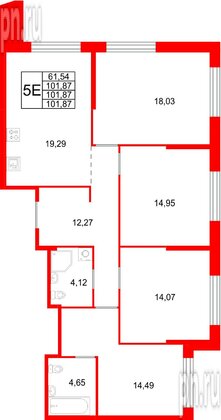 Квартира в ЖК «Галерная Гавань», 4 комнатная, 101.87 м², 9 этаж