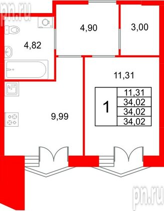 Квартира в ЖК «Галерная Гавань», 1 комнатная, 34.02 м², 7 этаж