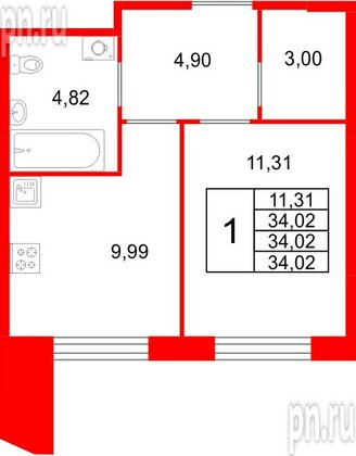 Квартира в ЖК «Галерная Гавань», 1 комнатная, 34.02 м², 9 этаж