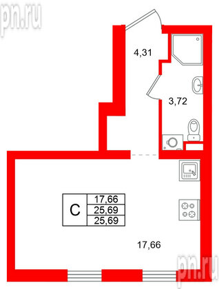 Квартира в ЖК 'Морская миля', студия, 25.69 м², 2 этаж