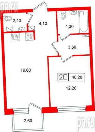 Квартира в ЖК «Цвет Зеленогорска», 1 комнатная, 46.2 м², 3 этаж