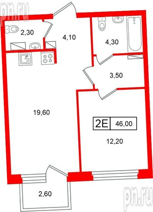 Квартира в ЖК «Цвет Зеленогорска», 1 комнатная, 46 м², 4 этаж