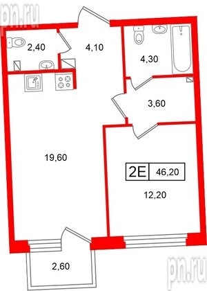 Квартира в ЖК «Цвет Зеленогорска», 1 комнатная, 46.2 м², 2 этаж