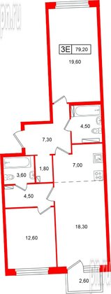 Квартира в ЖК «Цвет Зеленогорска», 2 комнатная, 79.2 м², 4 этаж