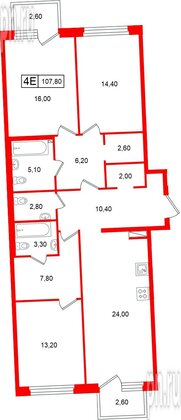 Квартира в ЖК «Цвет Зеленогорска», 3 комнатная, 107.8 м², 2 этаж