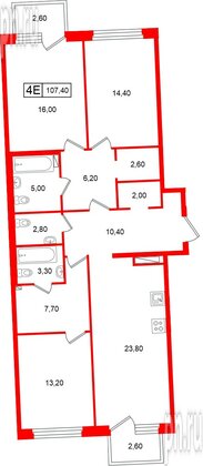 Квартира в ЖК «Цвет Зеленогорска», 3 комнатная, 107.4 м², 3 этаж