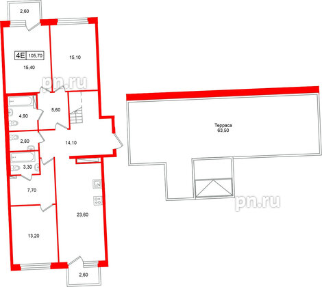 Квартира в ЖК «Цвет Зеленогорска», 3 комнатная, 105.7 м², 4 этаж