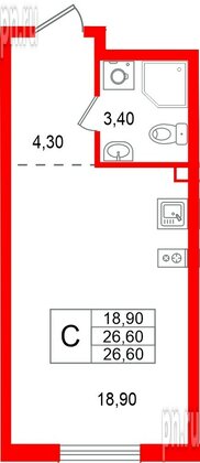 Квартира в ЖК «А101 Всеволожск», студия, 26.6 м², 2 этаж