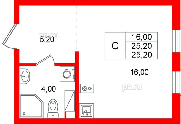 Квартира в ЖК «А101 Всеволожск», студия, 25.2 м², 6 этаж