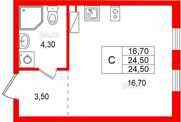 Квартира в ЖК «А101 Всеволожск», студия, 24.5 м², 9 этаж