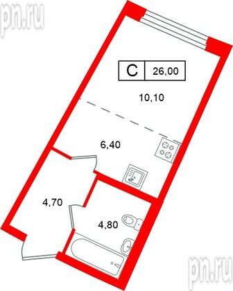 Квартира в ЖК «Цвет Зеленогорска», студия, 26 м², 2 этаж