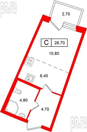 Квартира в ЖК «Цвет Зеленогорска», студия, 26.7 м², 2 этаж