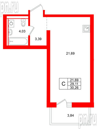 Квартира в ЖК Брусника в Новоселье, студия, 30.26 м², 5 этаж