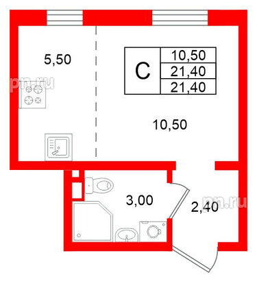 Квартира в ЖК Ржевский парк, студия, 21.4 м², 1 этаж