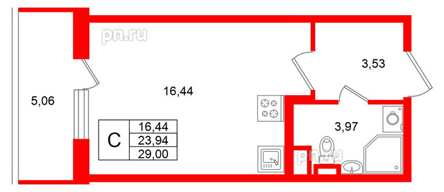 Квартира в ЖК «Югтаун», студия, 29 м², 2 этаж